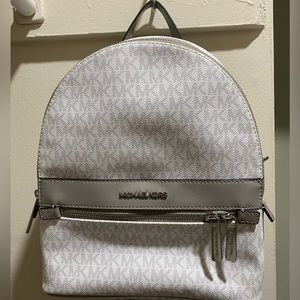 Michael Kors silver and white backpack purse, 10x10!